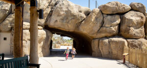 kids happily running in rhino savanna exhibit