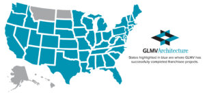 Map of America showcasing GLMV completed taco bell locations for franchisees